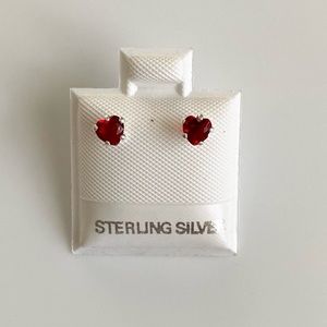925 Sterling Silver Red Heart Earring Studs